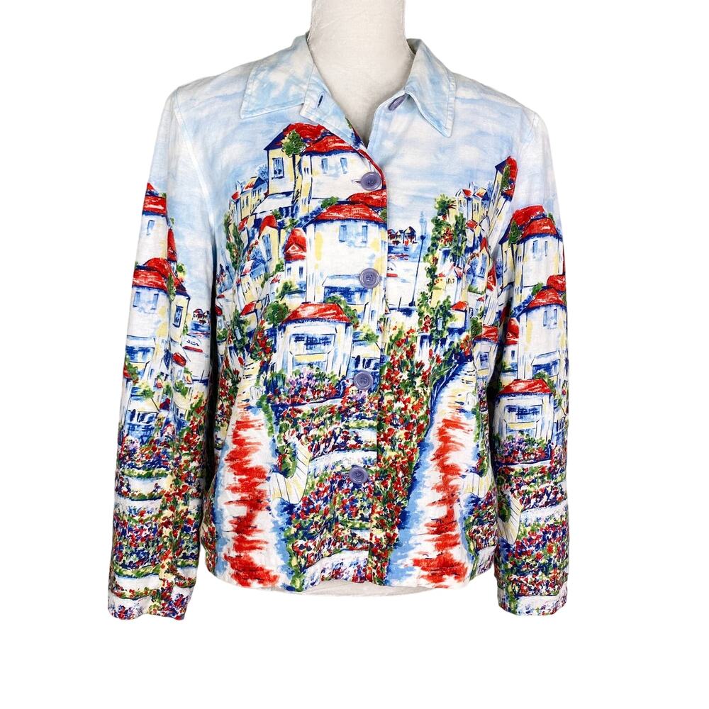 Coldwater Creek Jacket PL Large Petite Watercolor Blazer Linen Blend